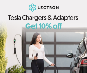 Lectron charging image with red-lit EV and charger in use