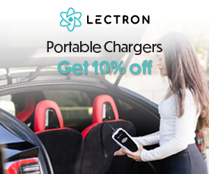 Lectron portable chargers ad with woman and electric vehicle